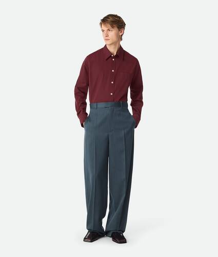 Pantalon droit en laine à chevrons discrets