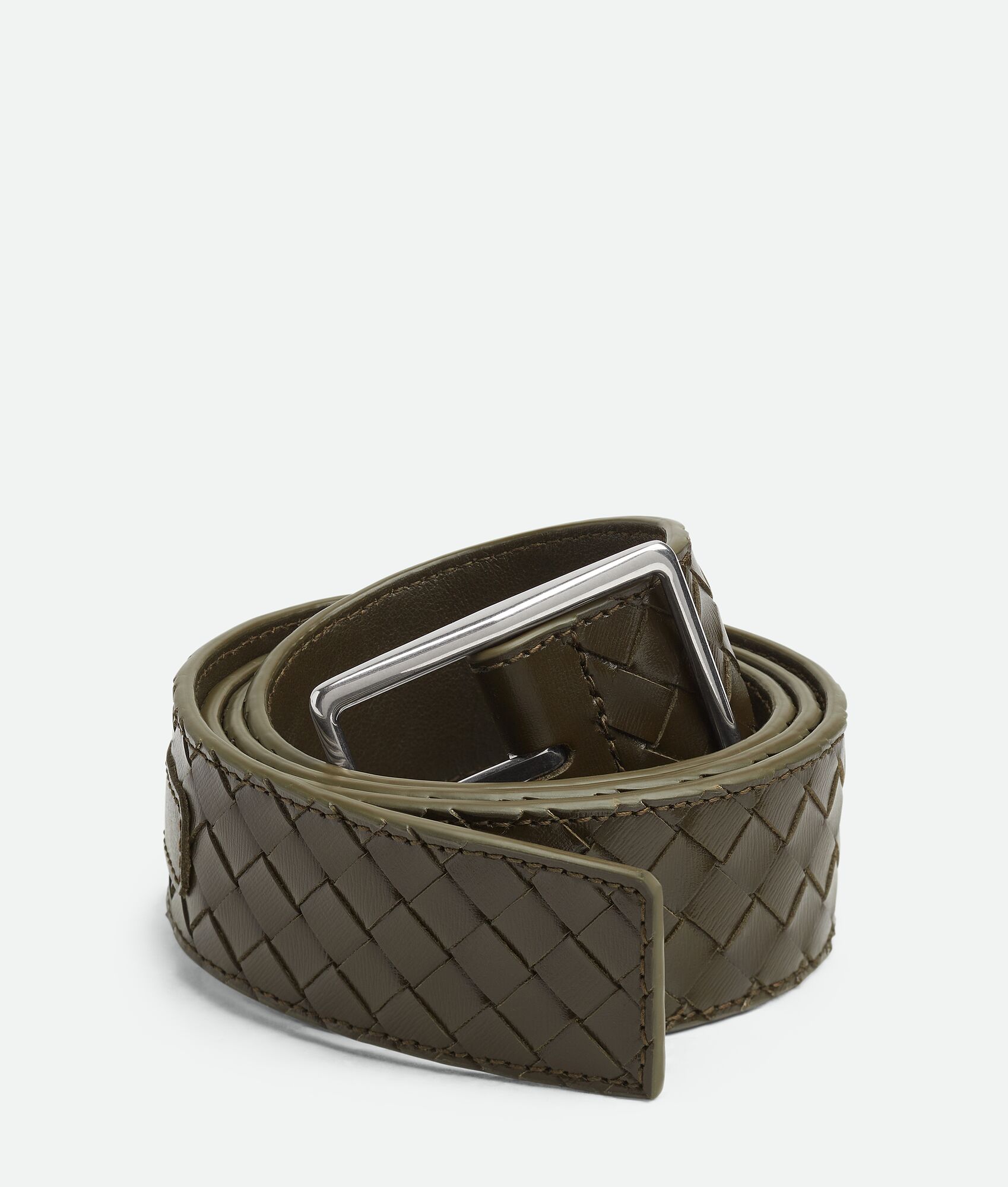Bottega Veneta® Men's Intrecciato Piccolo Belt in Kaki. Shop online now.