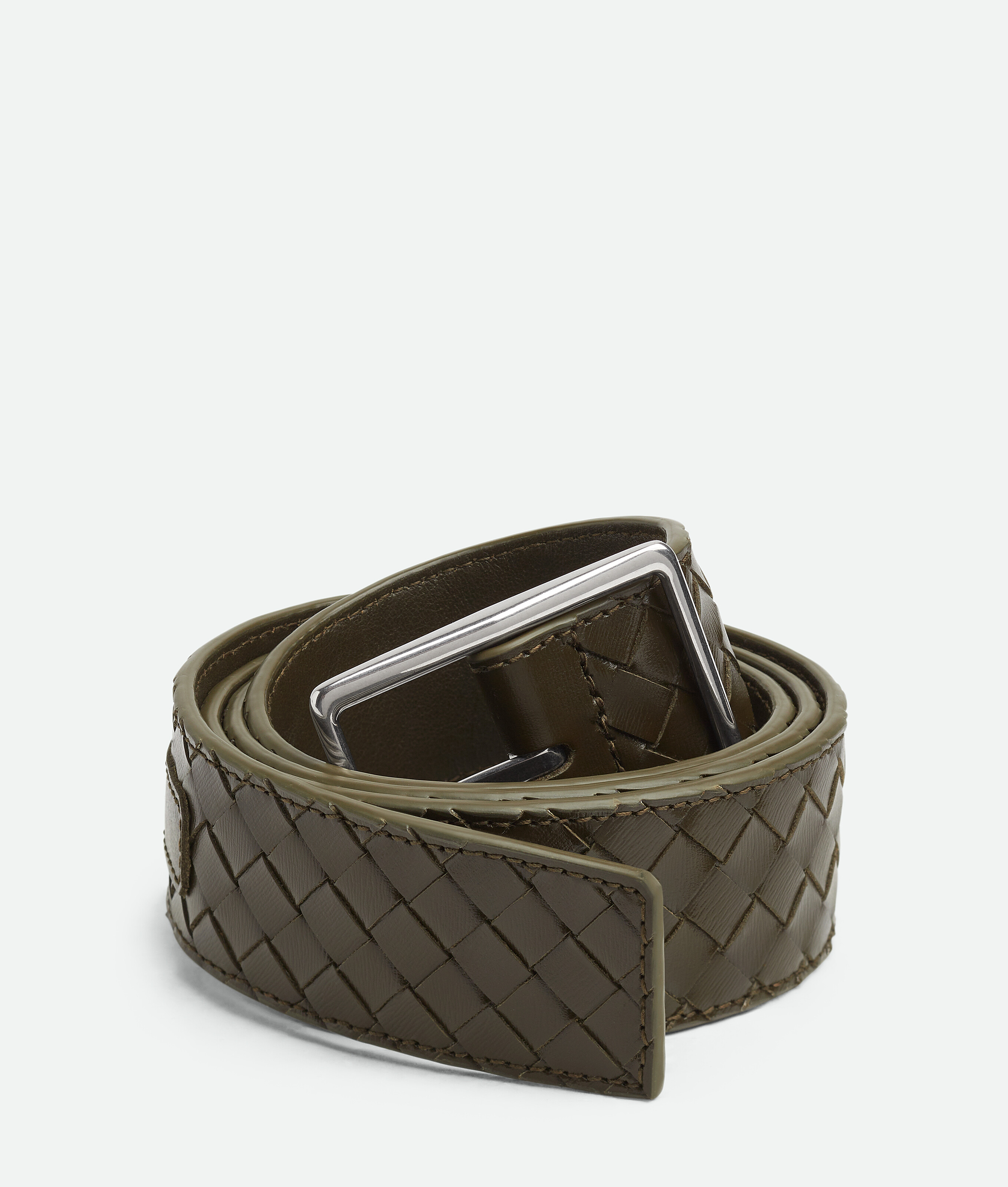 Shop Bottega Veneta Intrecciato Piccolo Belt In Kaki