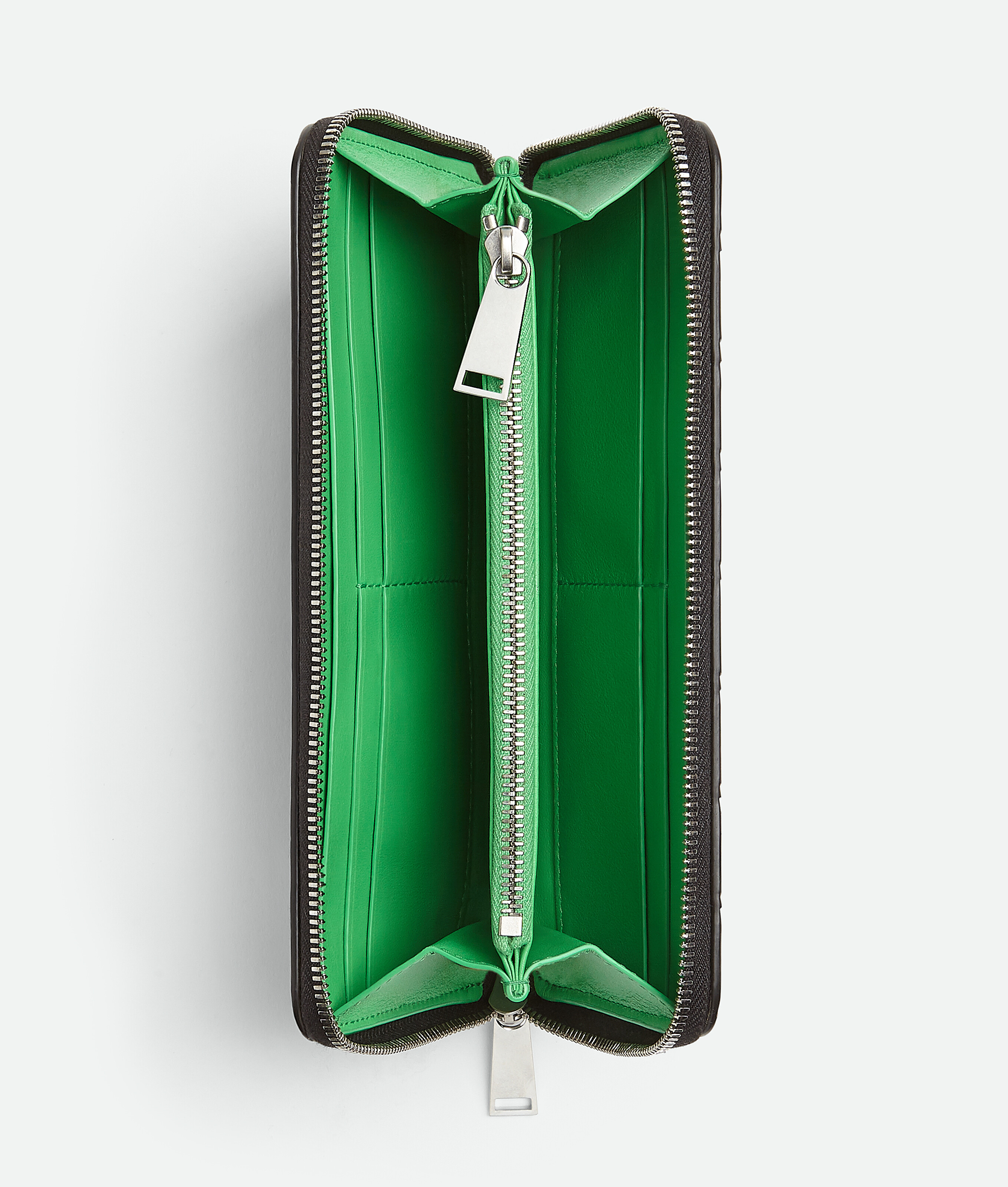 Bottega Veneta Intrecciato Zip Around Wallet In Black Grass