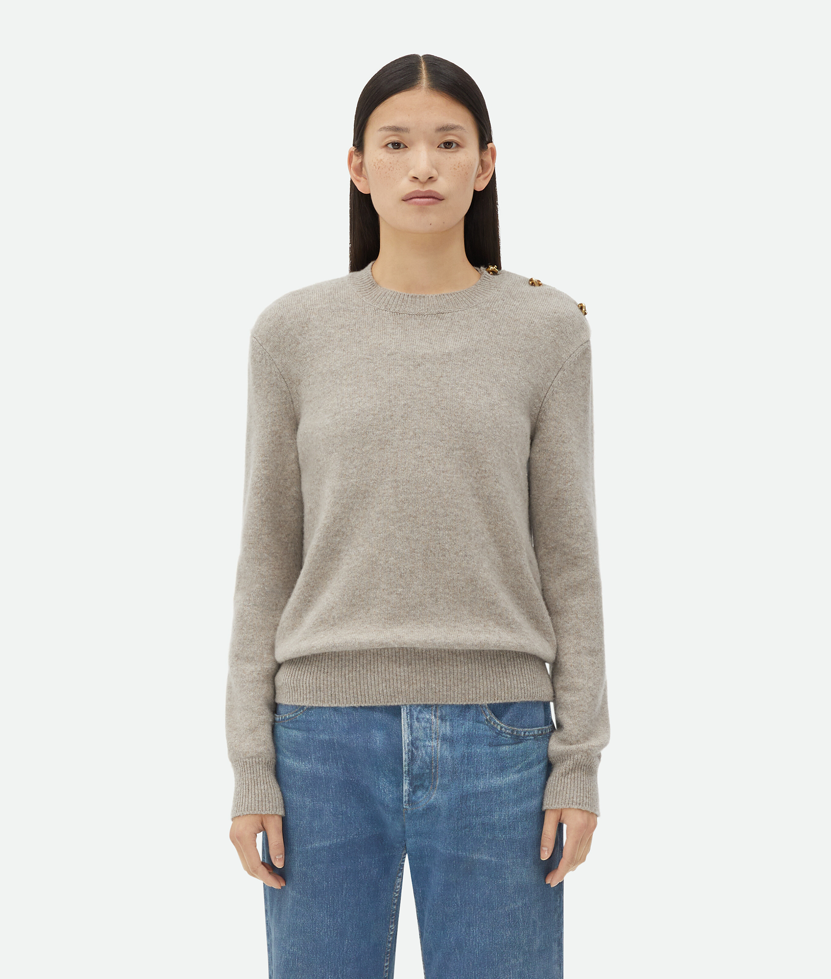 Bottega Veneta Cashmere Sweater With Knot Buttons In Beige